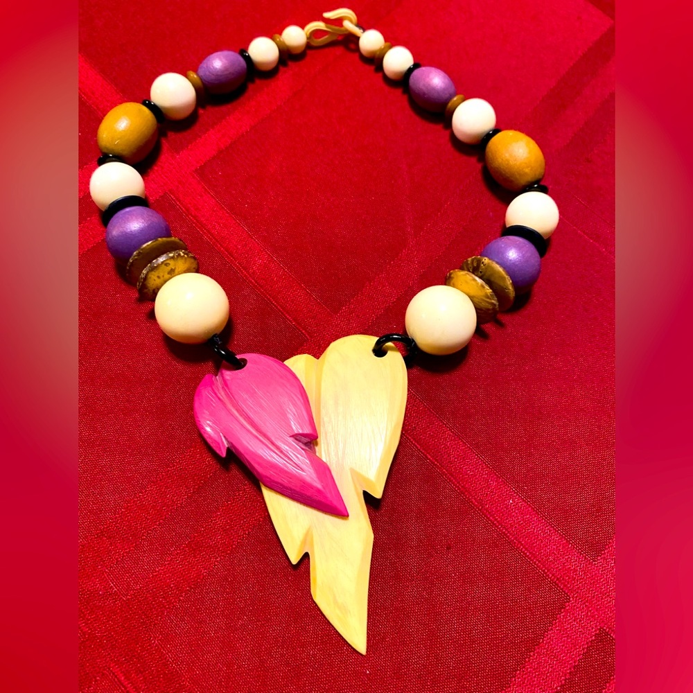 Wooden carved beaded necklace